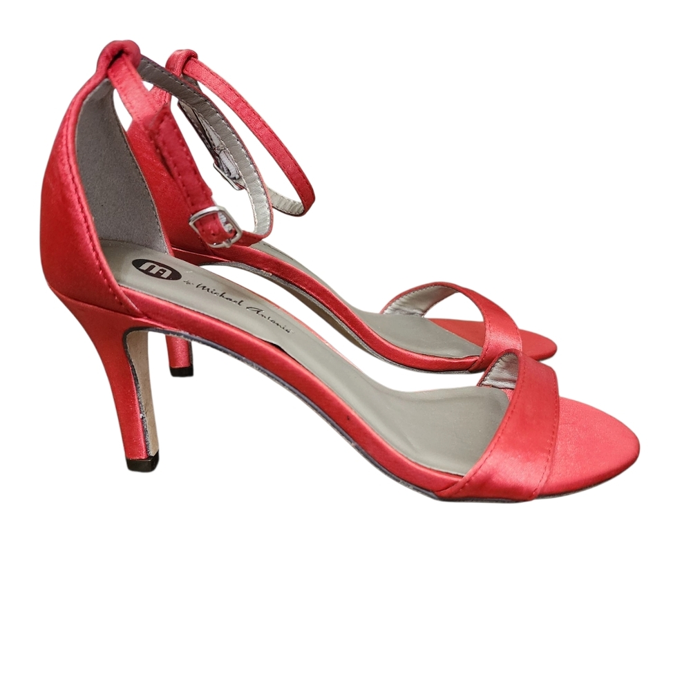 Michael Antonio Shoes Womens Sz 6 Red Satin Fabric Strappy Heel Open Toe Party
